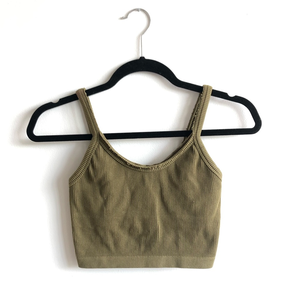 Green Athletic Cropped Tank Sports Bra